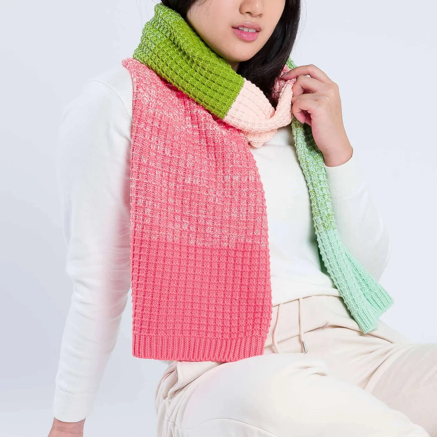 Sunrise Sunset Waffle Scarf in Blush Green