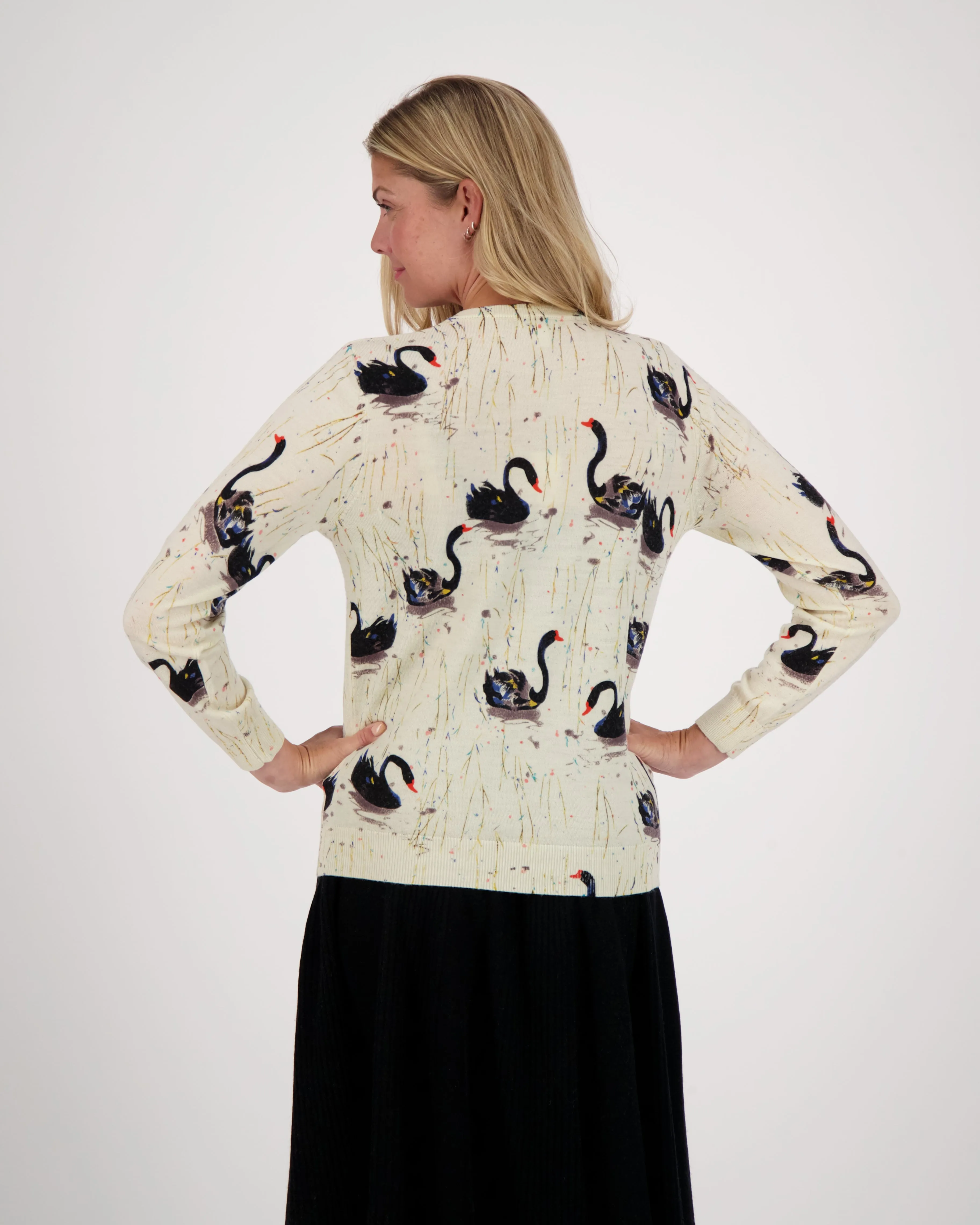 Swan Print Button Down Cardigan