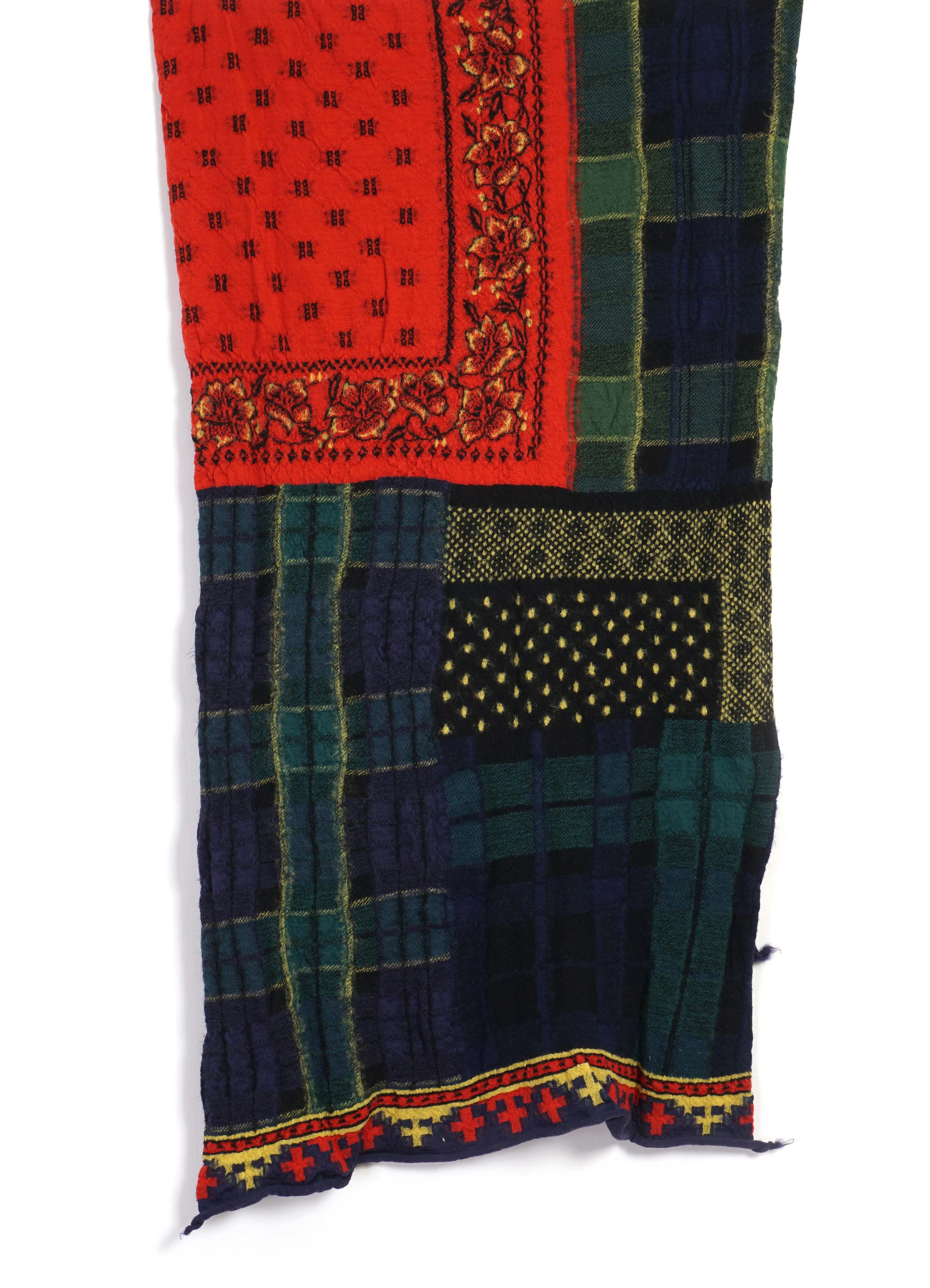 TARTAN CHECK BANDANA PATCH | Compressed Wool Scarf | Red