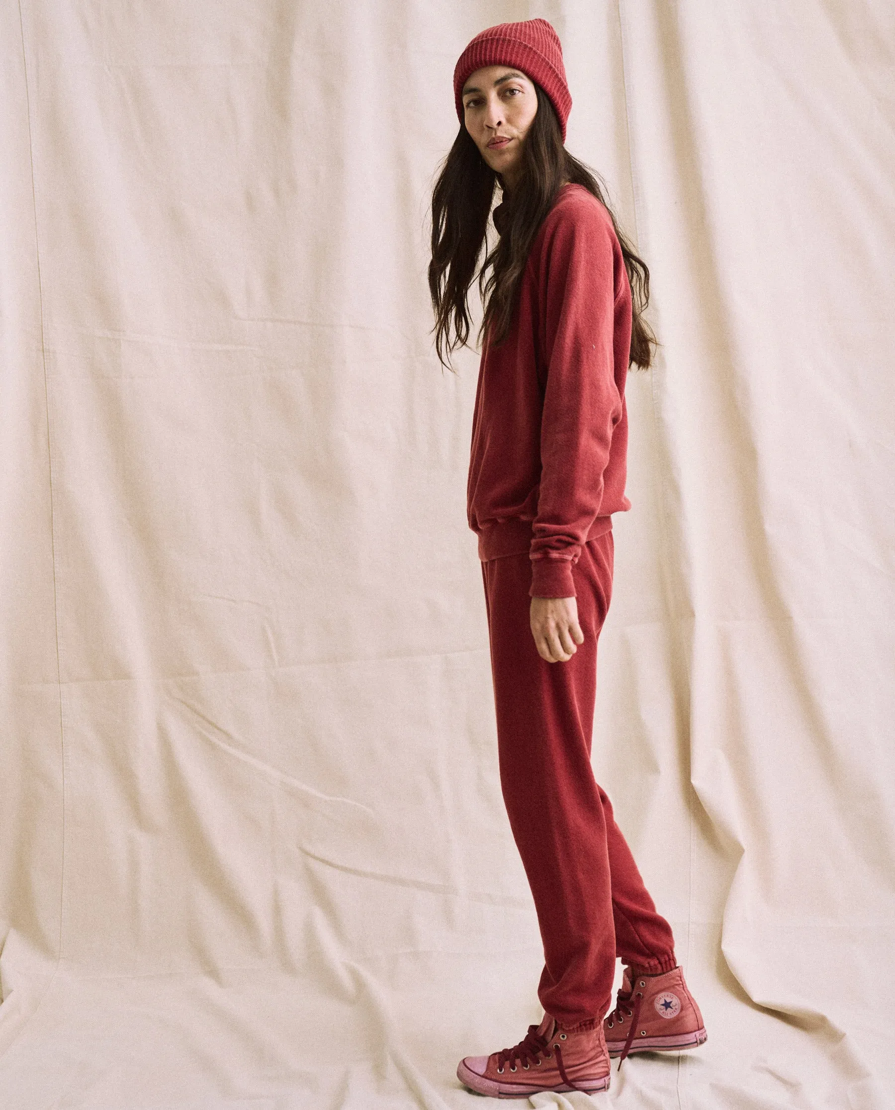 The Plant-Dyed Stadium Sweatpant. Novelty -- Deep Madder Root