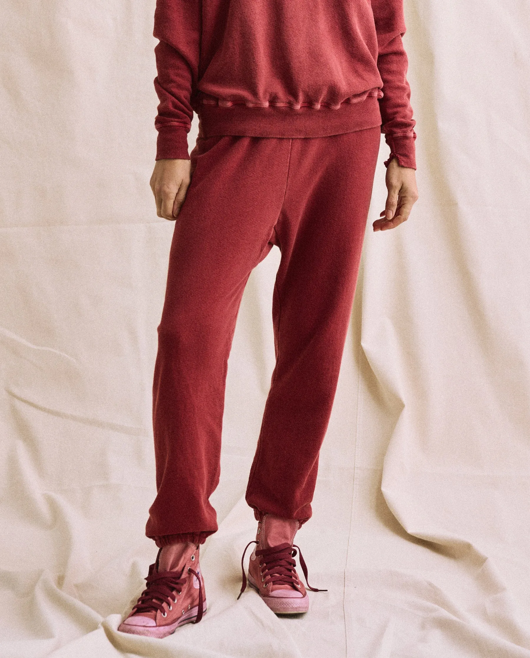 The Plant-Dyed Stadium Sweatpant. Novelty -- Deep Madder Root