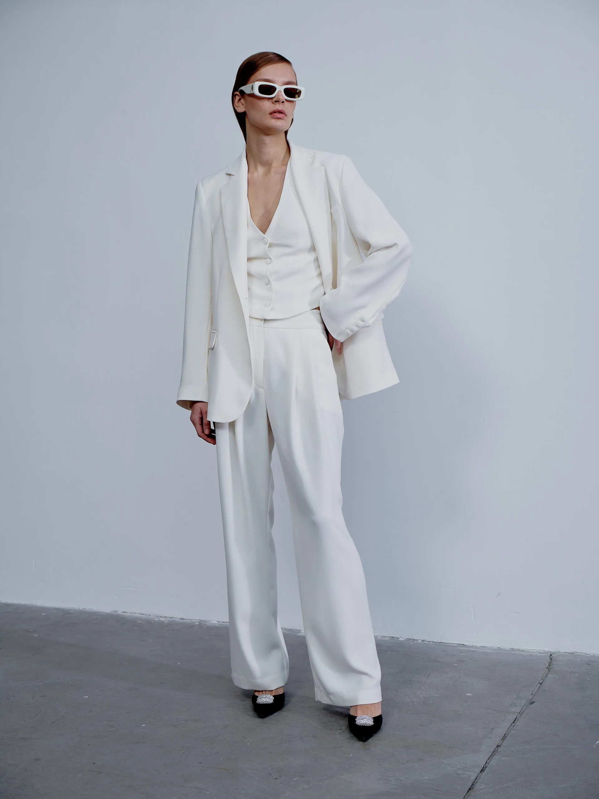 Tina Crepe Trousers in Blanche