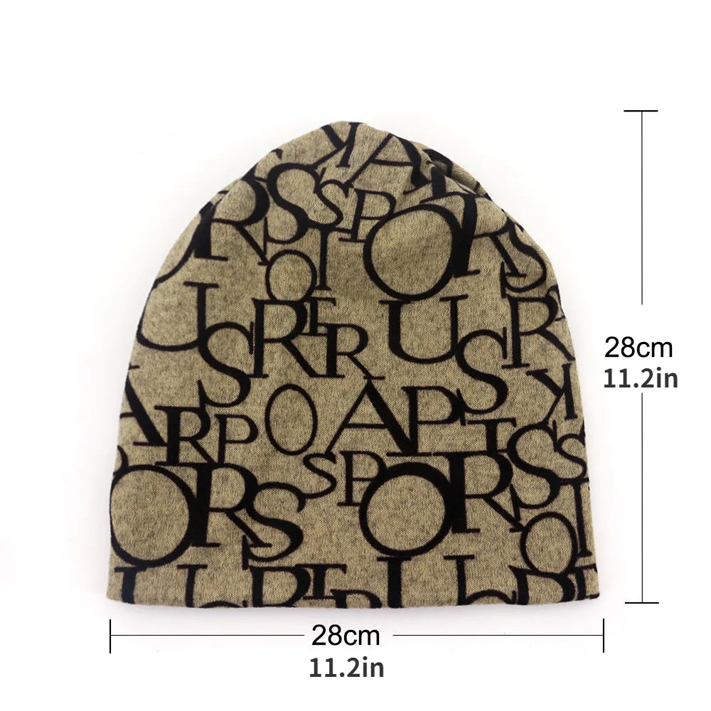 Trendy Letter Print Slouchy Beanie Stylish Unisex Warm Skull Cap