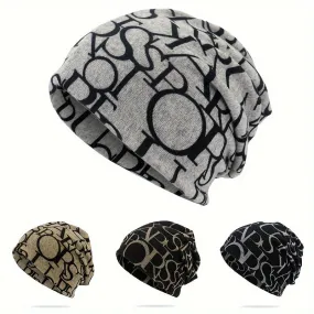 Trendy Letter Print Slouchy Beanie Stylish Unisex Warm Skull Cap