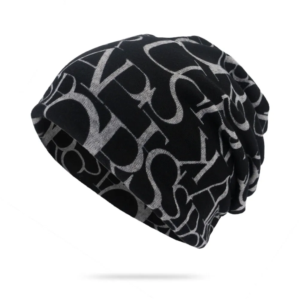 Trendy Letter Print Slouchy Beanie Stylish Unisex Warm Skull Cap