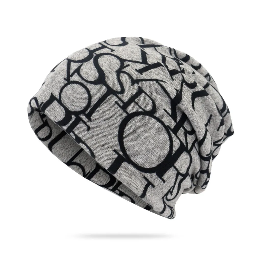 Trendy Letter Print Slouchy Beanie Stylish Unisex Warm Skull Cap