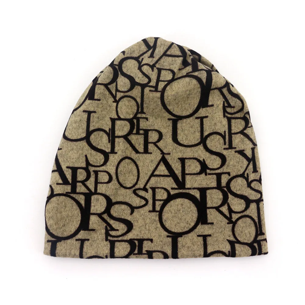 Trendy Letter Print Slouchy Beanie Stylish Unisex Warm Skull Cap