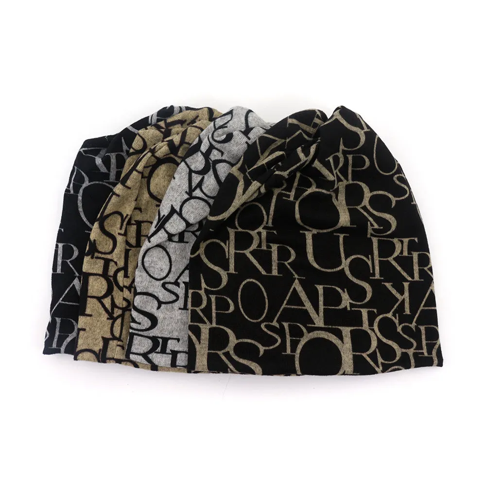 Trendy Letter Print Slouchy Beanie Stylish Unisex Warm Skull Cap