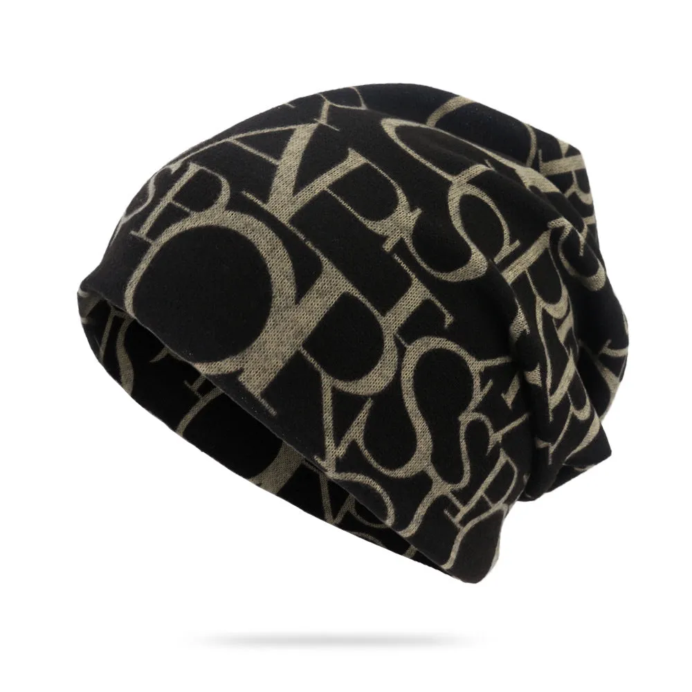 Trendy Letter Print Slouchy Beanie Stylish Unisex Warm Skull Cap