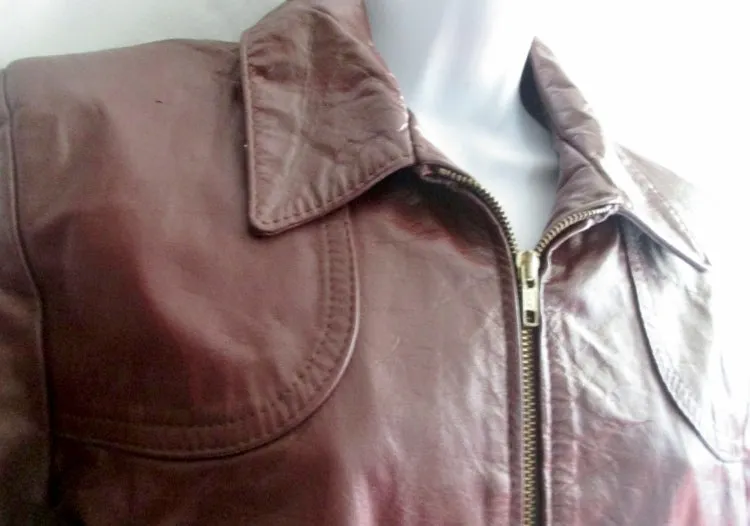 Vtg Womens JEAN PIERRE PARIS LEATHER jacket Moto Coat 38 / S BROWN Riding