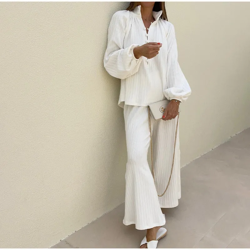 Wenkouban dress shirt 2024 Women Spring Fashion Street Stand Collar Long Sleeve Single Breasted Top High Waist Trousers Suit