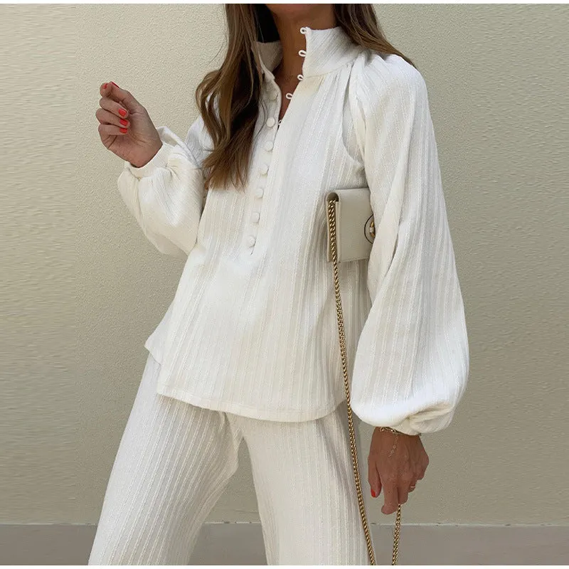 Wenkouban dress shirt 2024 Women Spring Fashion Street Stand Collar Long Sleeve Single Breasted Top High Waist Trousers Suit