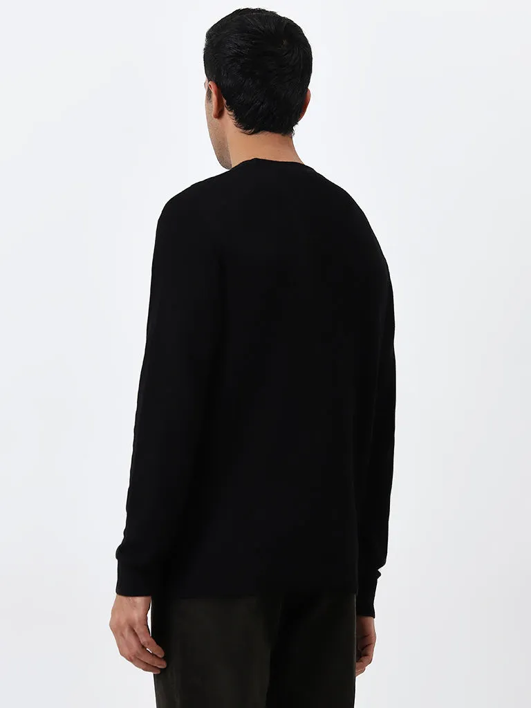 WES Formals Black Textured Slim Fit Sweater