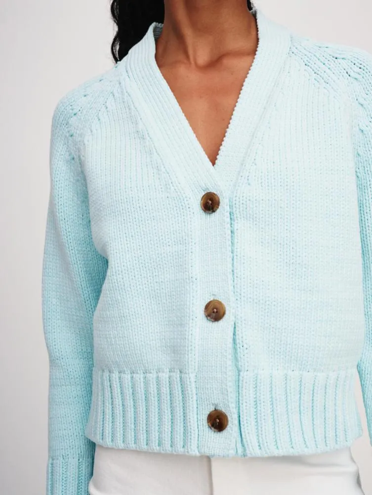 White   Warren Cotton Rope Button Cardigan in Aqua