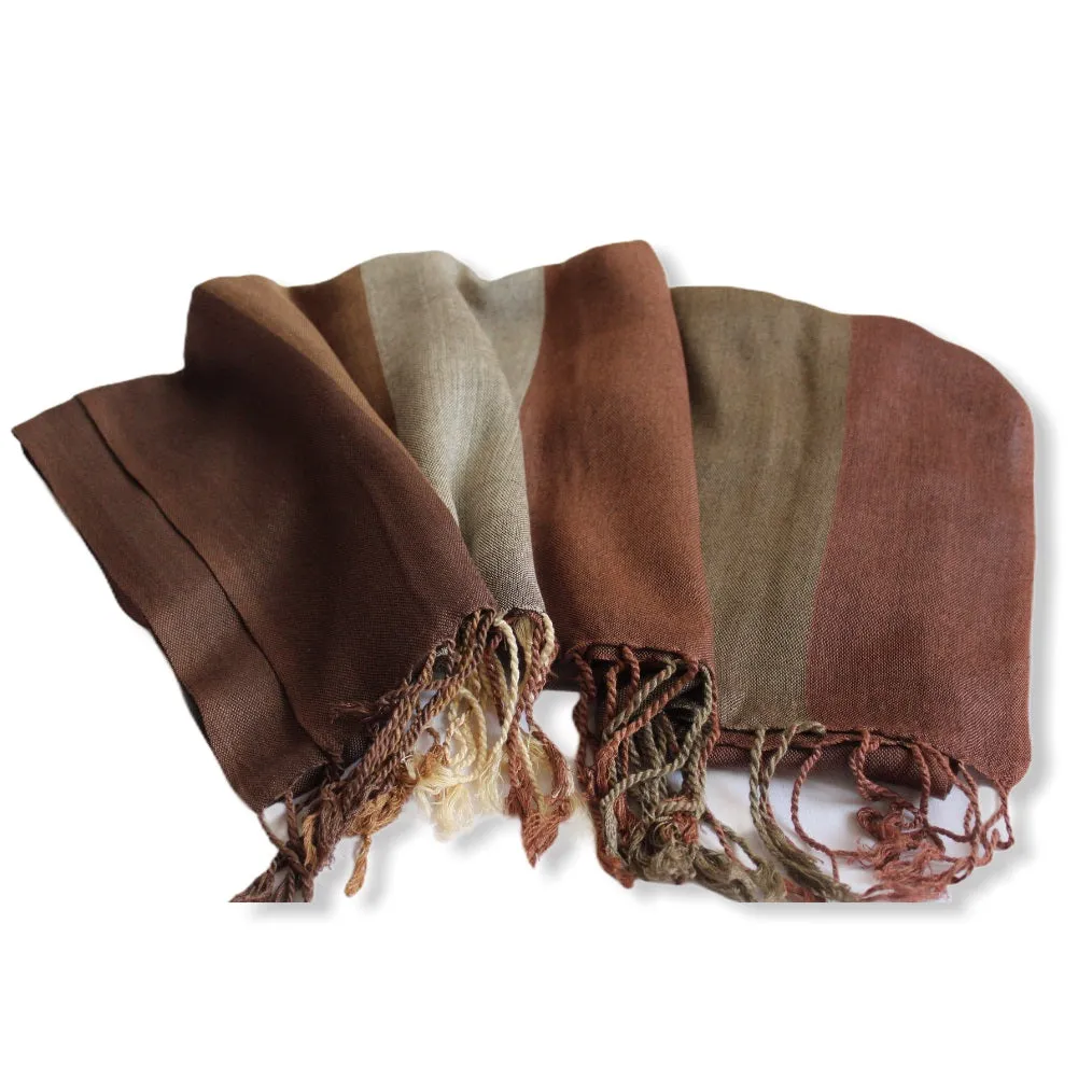 Wide Striped Handwoven Scarf - Shades of Brown