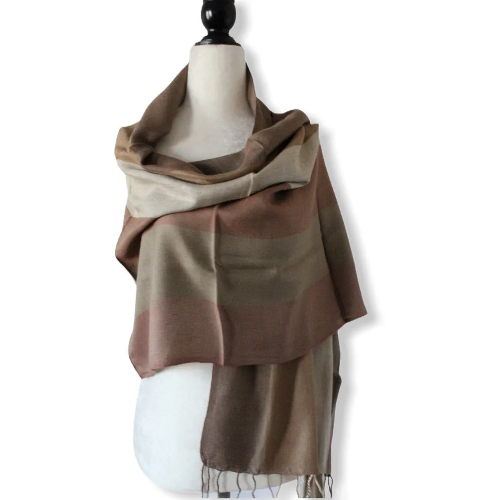 Wide Striped Handwoven Scarf - Shades of Brown