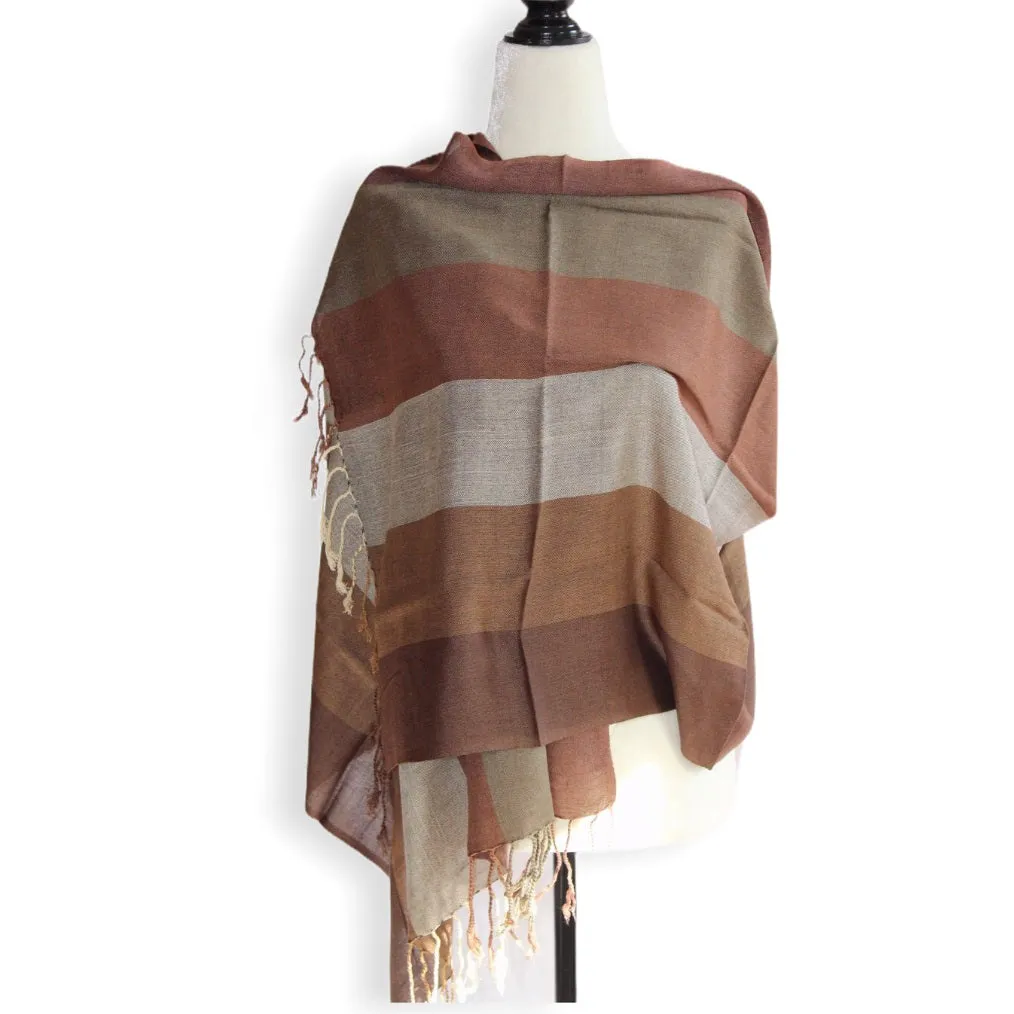 Wide Striped Handwoven Scarf - Shades of Brown