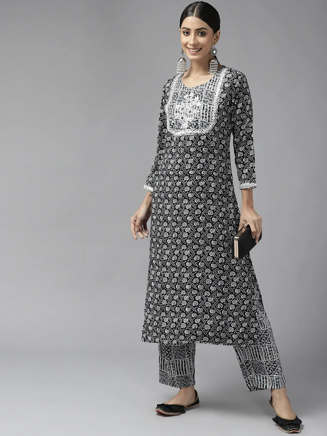 Women Black Rayon Kurta Set