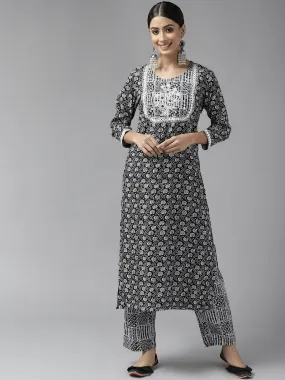 Women Black Rayon Kurta Set