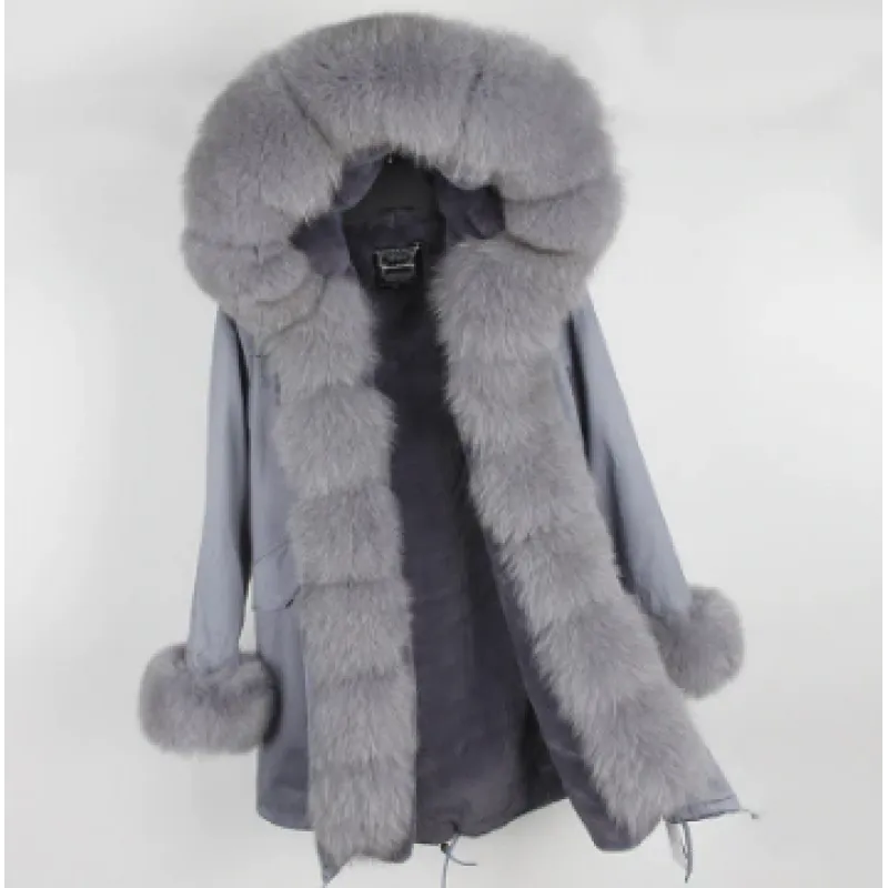 WOMEN PARKA- GREY WITH GREY FOX FUR