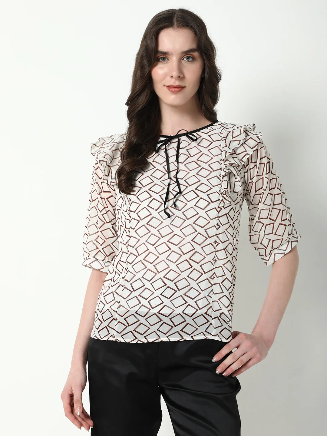 Women White Geometric Top