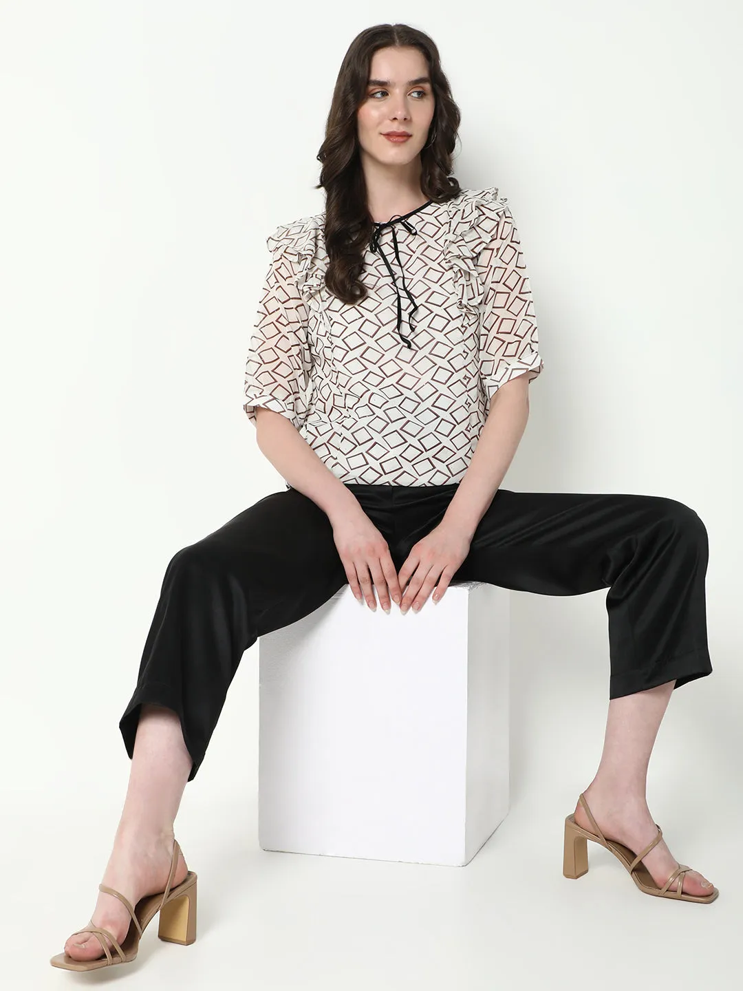 Women White Geometric Top