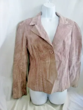 Womens BEBE LEATHER suede jacket Hipster Moto Riding Coat Stitch Blazer M NUDE PINK