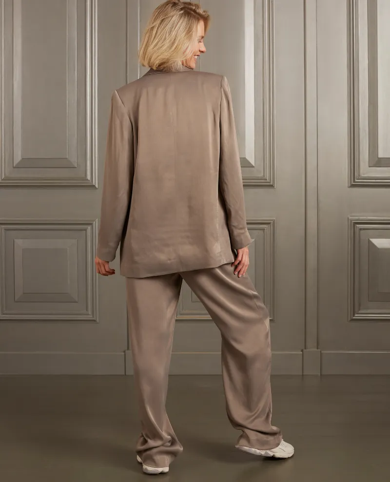 Yaya Clay Pebble Grey Satin Trousers