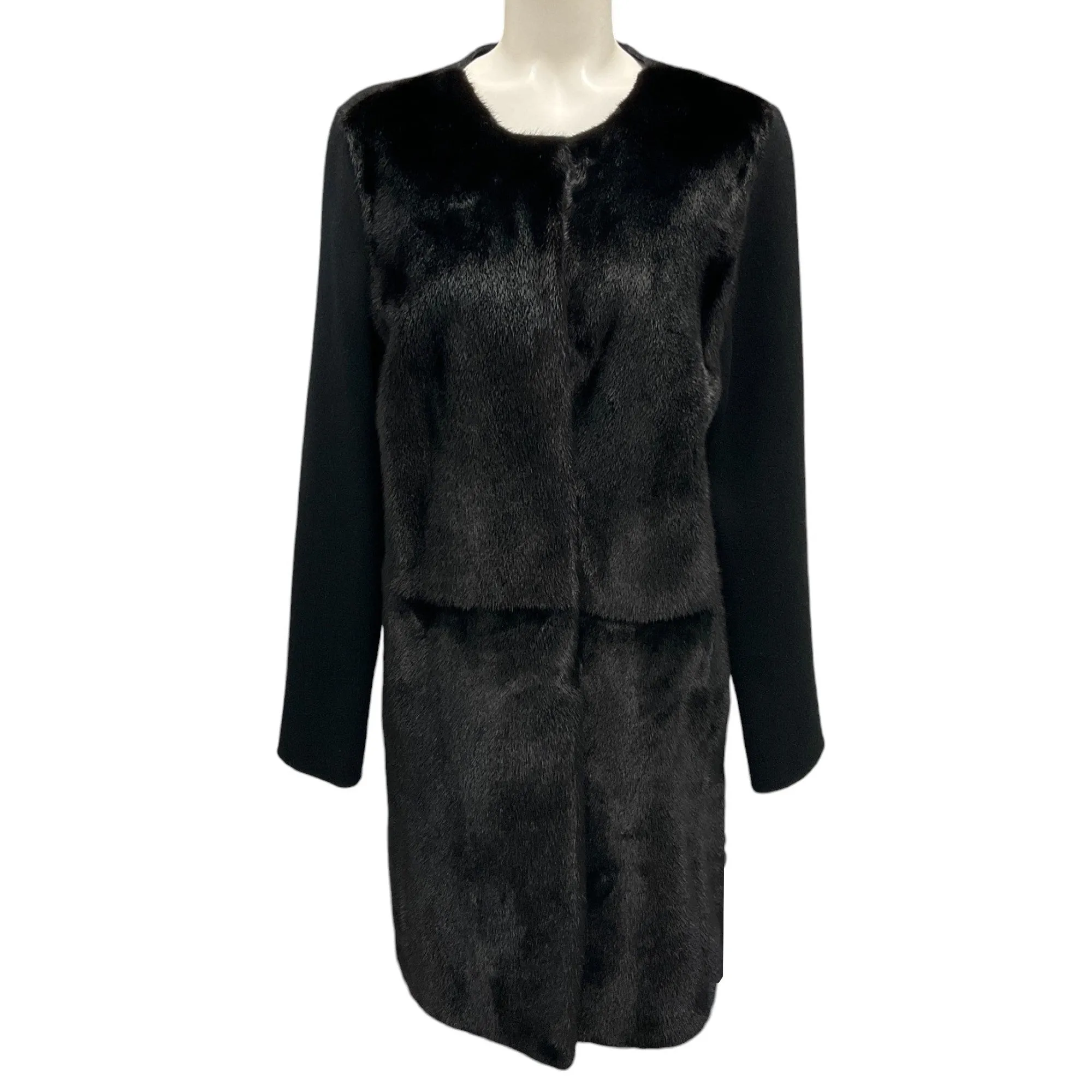 Yves Salomon Black Mink Fur and Wool Coat